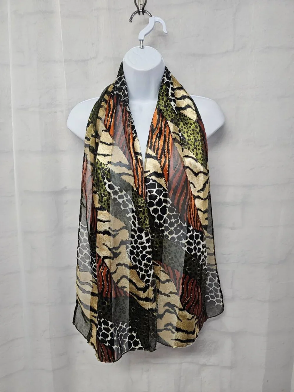 Unbranded Scarf Animal Print Sheer Goth Grunge Punk Metallic Black Green
